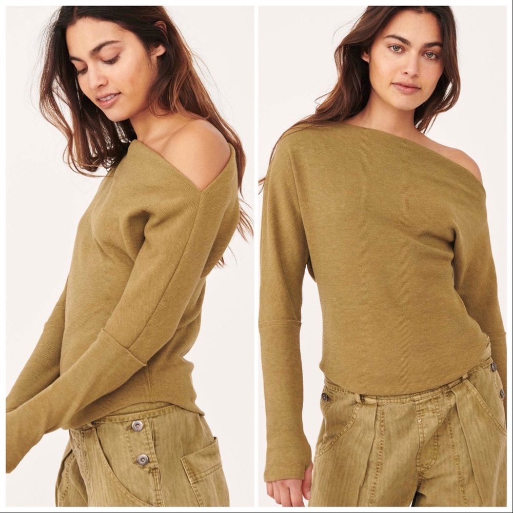 NEW FREE PEOPLE Fuji Off the Fuji Off the Shoulder Thermal Top in Earth … - Picture 12 of 13